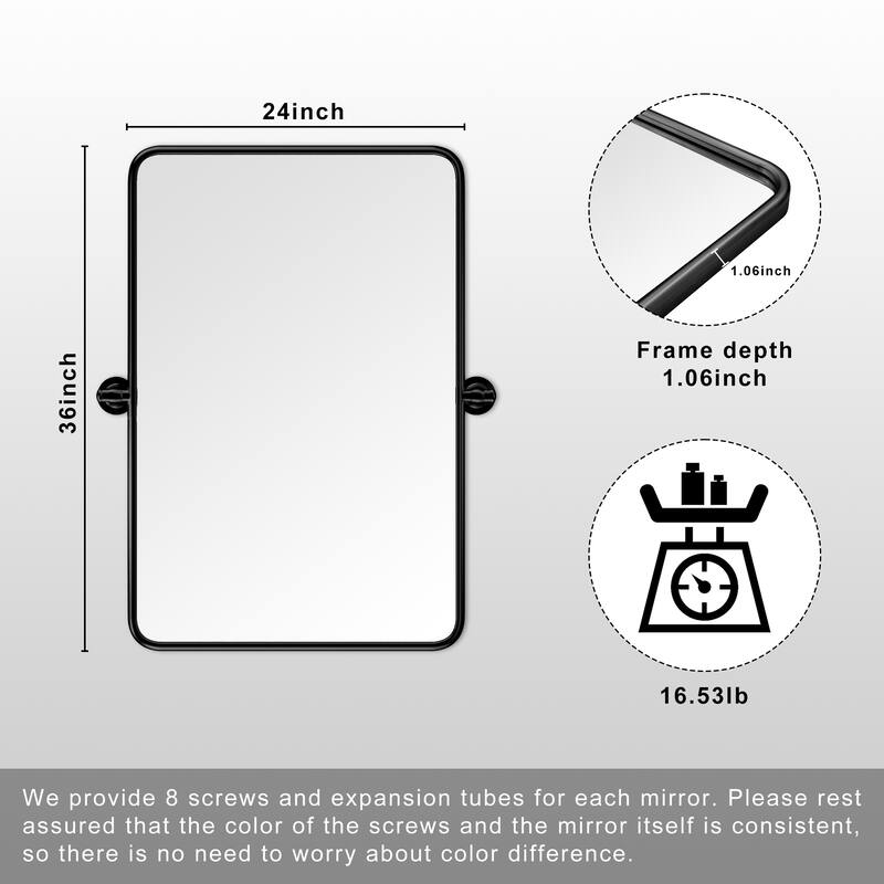 Rectangle Bathroom Tilting Vanity Wall Pivot Mirror, with Rounded Corner Design