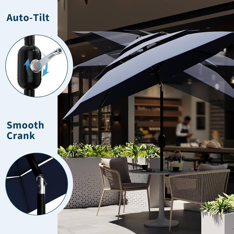 3-Tier 10Ft Patio Umbrella, Easy Crank and Push Button Tilt for Pool, Deck, Yard, Garden (No Base)