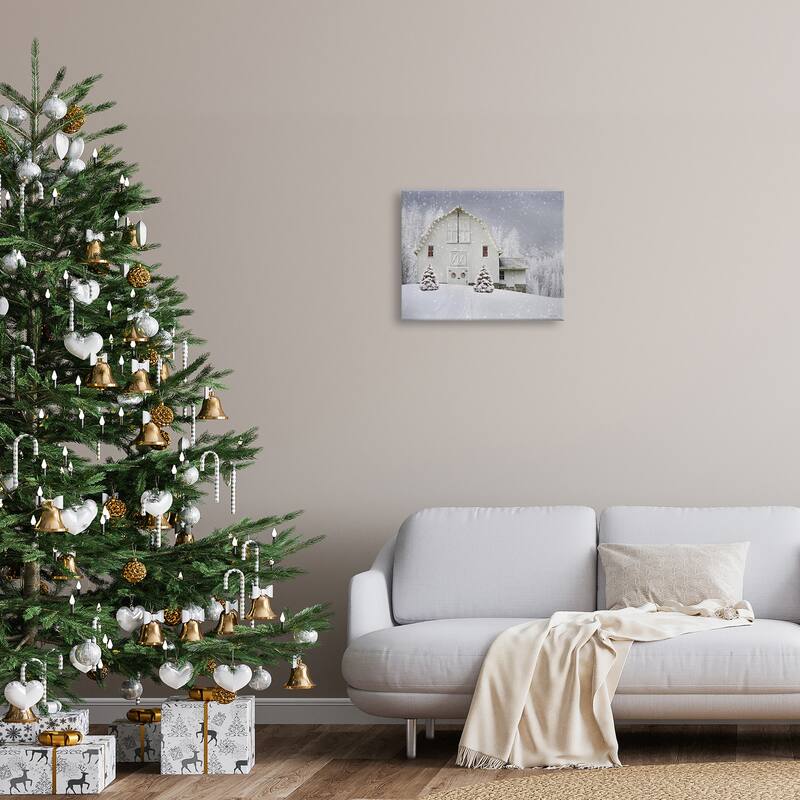 Stupell White Winter Snowfield Barn Cozy Christmas Scenery Canvas Wall Art - Grey