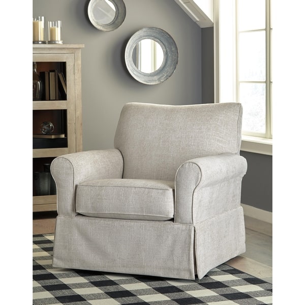 slide 2 of 11, Signature Design by Ashley Searcy Swivel Glider Accent Chair Cream