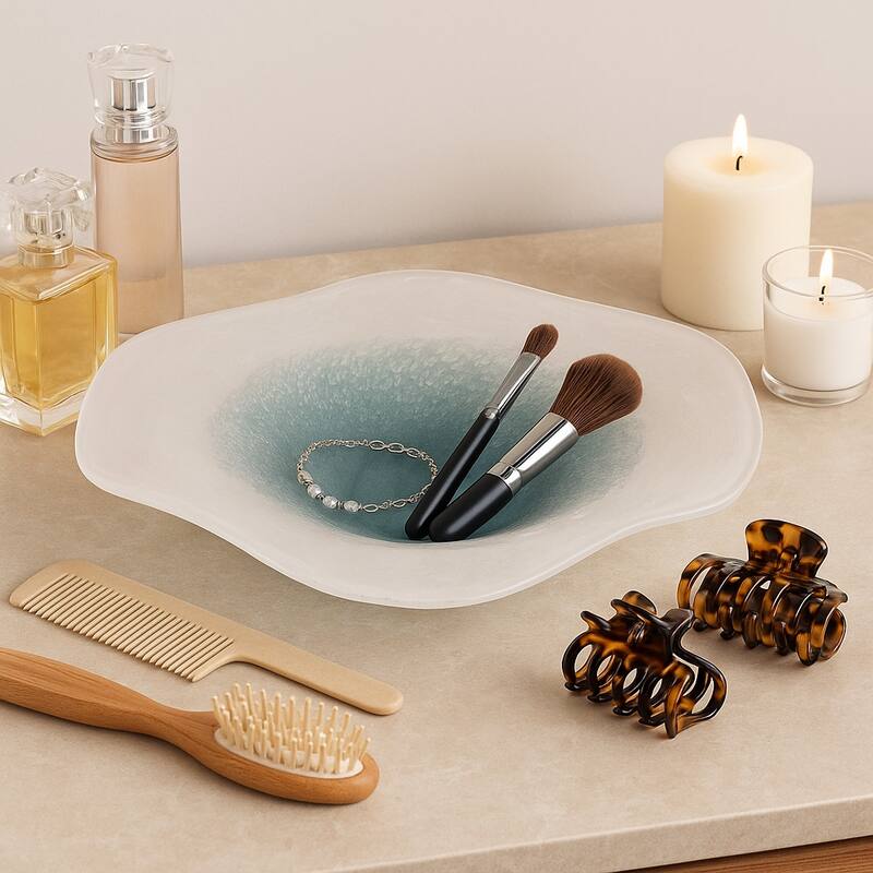 Decorative Speckled Wave Glass Bowl - Home Decor - 12", Blue & White - 12.0"