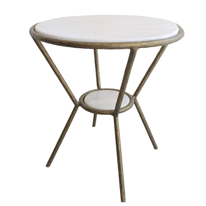 Refuge Round Marble Top Side Table - 26" - White and Antique Gold