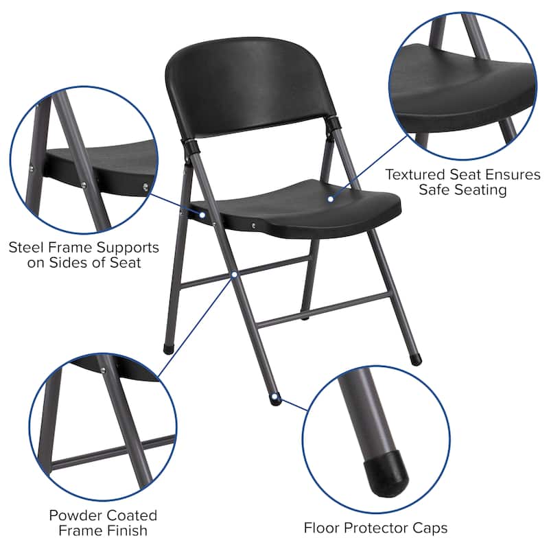 6 PK 330 lb. Capacity Plastic Folding Chair with Charcoal Frame