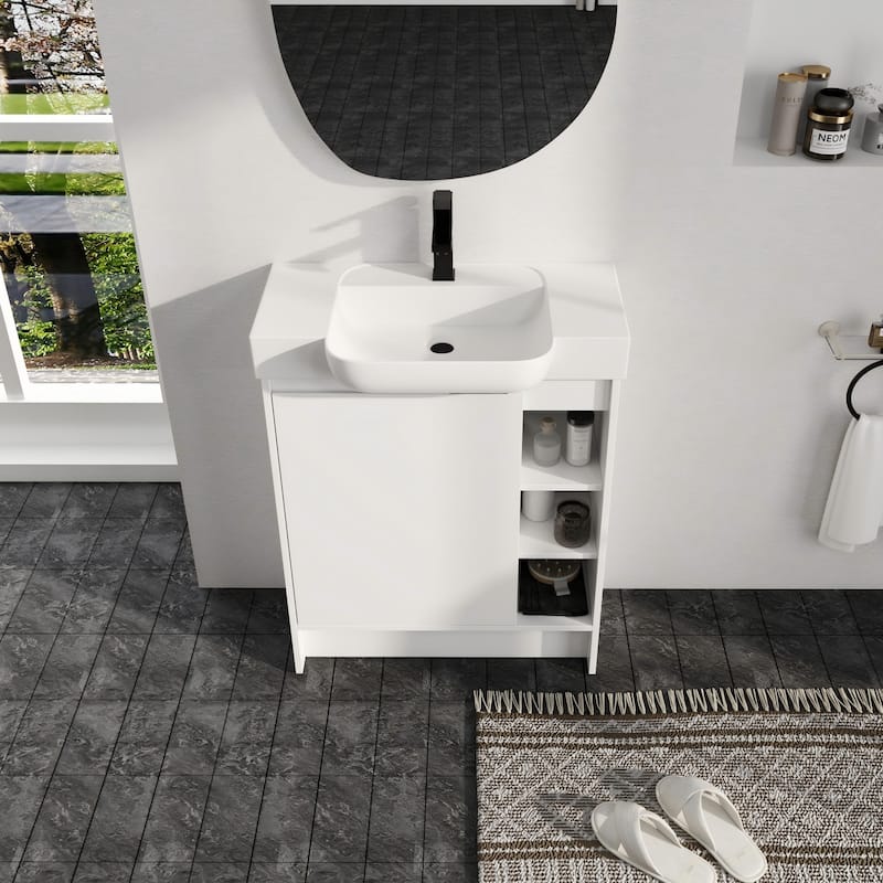 Malwee 28" FreeStanding Bathroom Vanity with Sink, Small Floor Stand Bathroom Vanity with Ceramic Sink and Soft Close Door