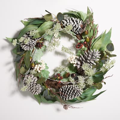 SAFAVIEH Jacqulyn Faux 24 Inch Eucalyptus & Berries Wreath with Pine Cones - Multi - 24" W x 24" D x 7" H - 24Wx24Dx7H