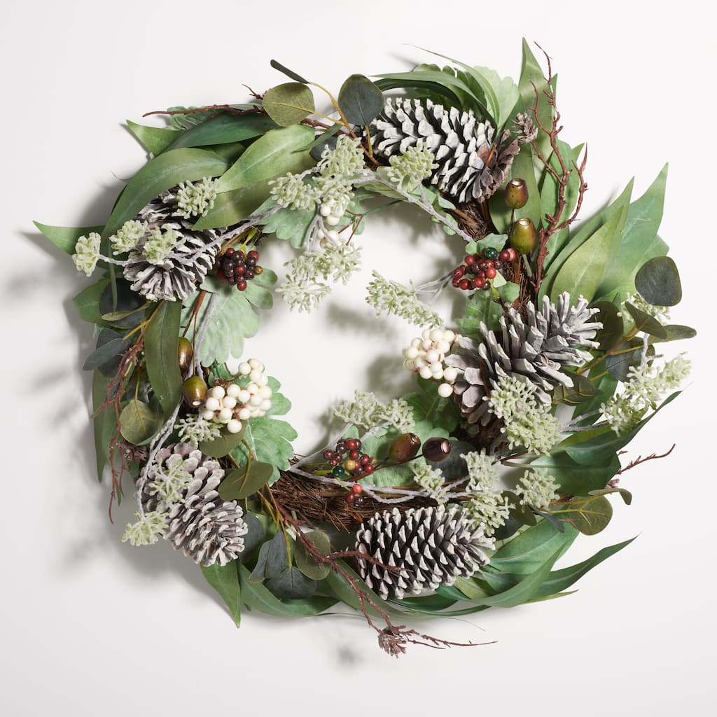 SAFAVIEH Jacqulyn Faux 24 Inch Eucalyptus & Berries Wreath with Pine Cones - Multi - 24" W x 24" D x 7" H - 24Wx24Dx7H