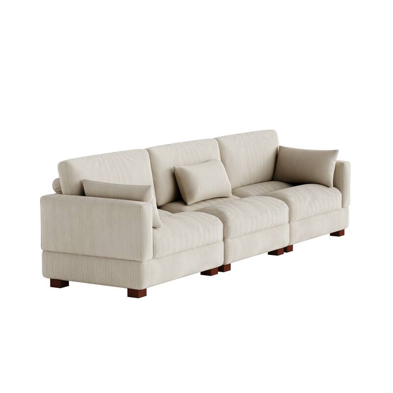 Corduroy Modular Sectional Sofa Couch With Chaise Ottoman