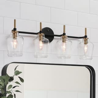 4-Light Black Gold Modern Bathroom Vanity Light Glass Wall Sconces for Powder Room