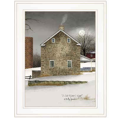"Cold Winters Night" by Artisan Billy Jacobs, Ready to Hang Framed Print - Brown, Black, Tan, Yellow, white, Red