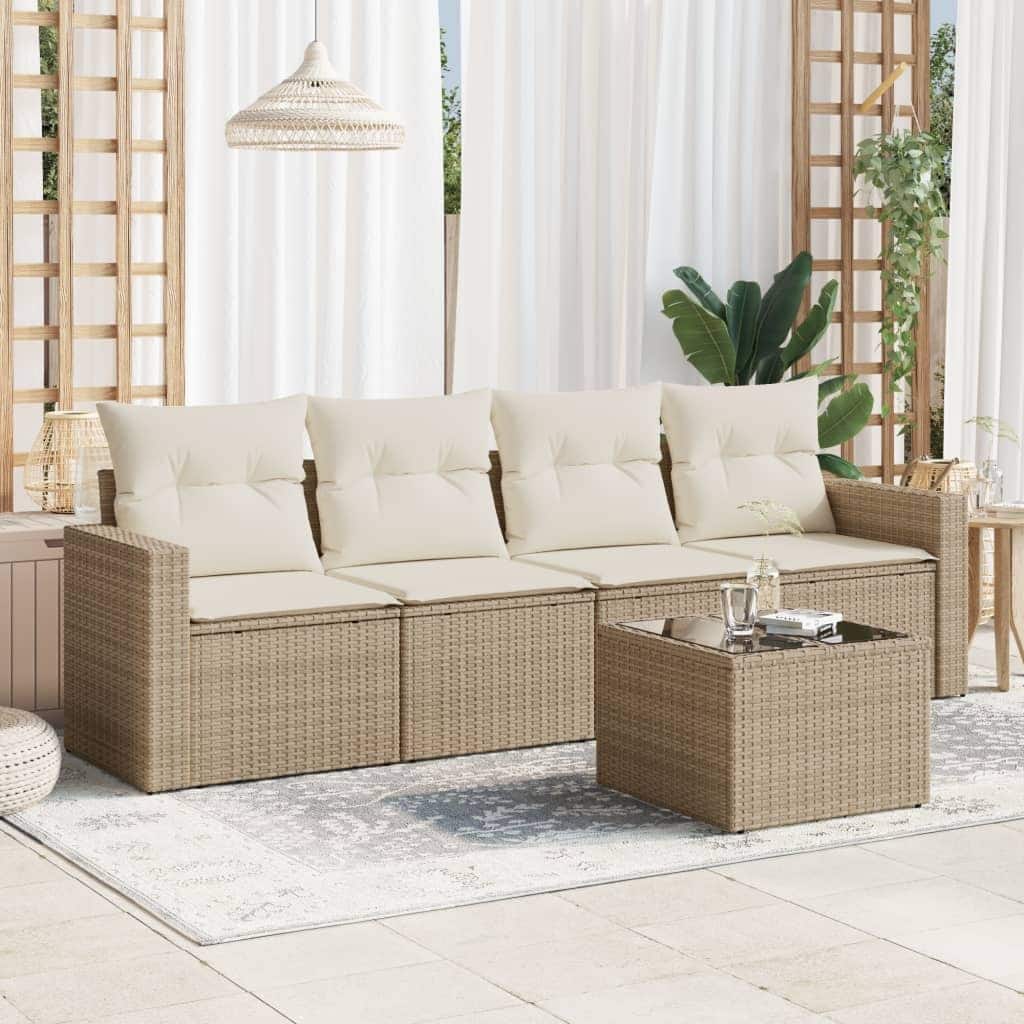 vidaXL Garden Sofa Set Beige PE Rattan Large Modular Garden Sofa Set - 21.7 x 21.7 x 14.6