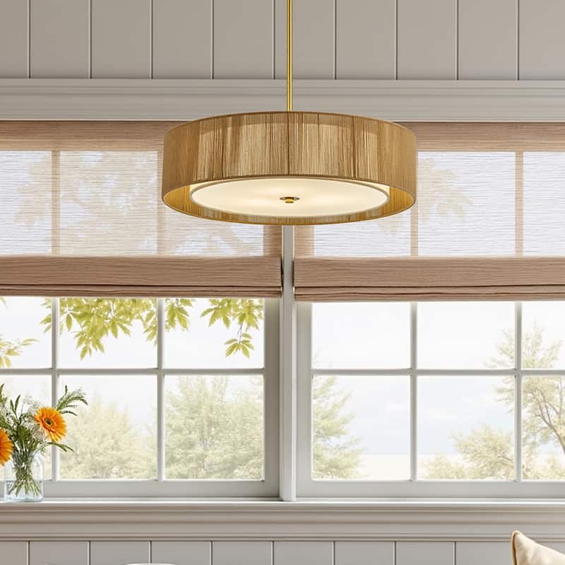 CO-Z 3-Light Antique Bronze Double Drum Pendant Chandelier