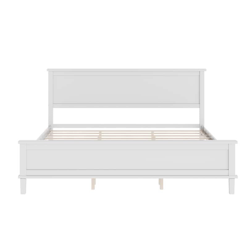 Mid-Century Wood Platform Bed with Headboard and Wood Slat Support