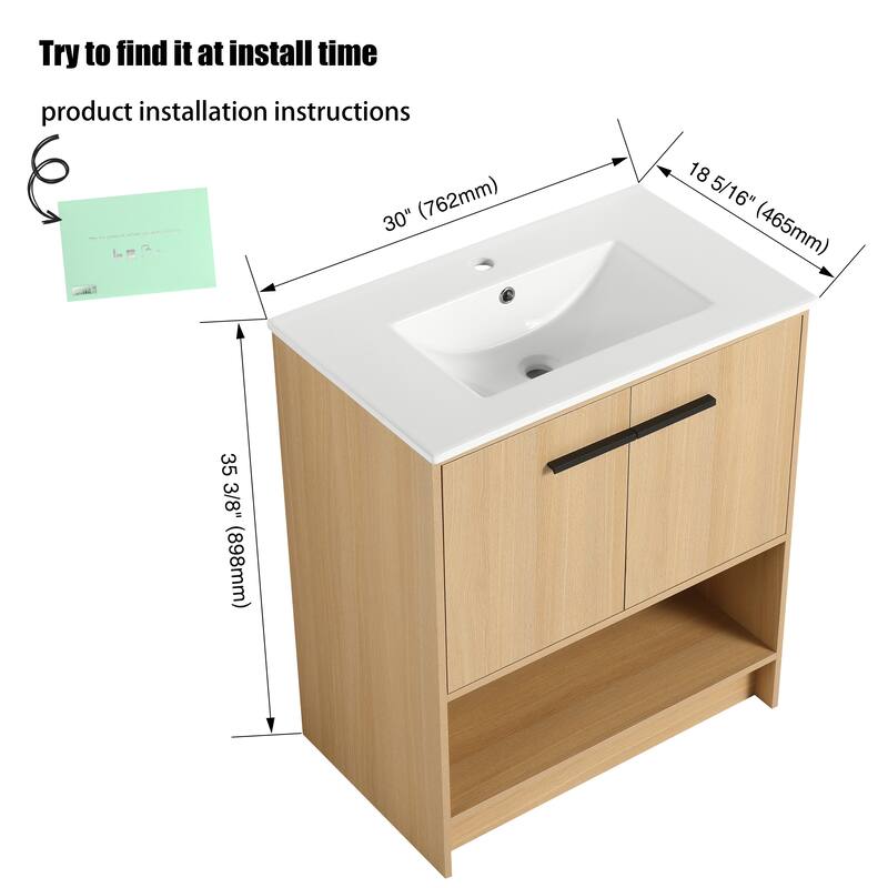 30"/36" FreeStanding Bathroom Vanity with Sink, Floor Stand Bathroom Vanity with Soft Close Door