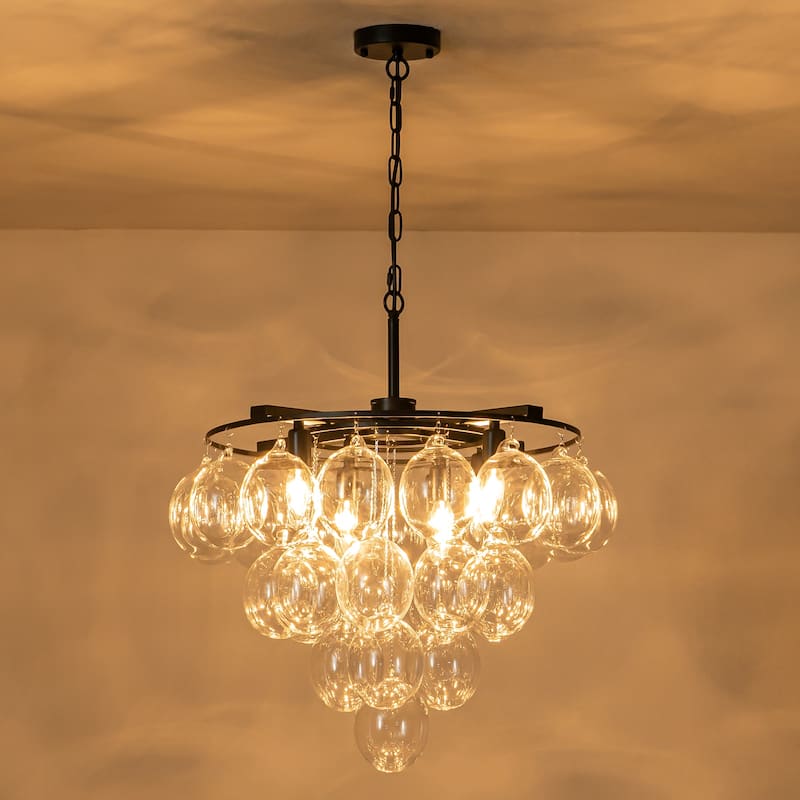 Starsky 8 - Light 23in. Modern Glam Cluster Glass Bubble Chandelier with 28 Clear Glass Globe Bubble