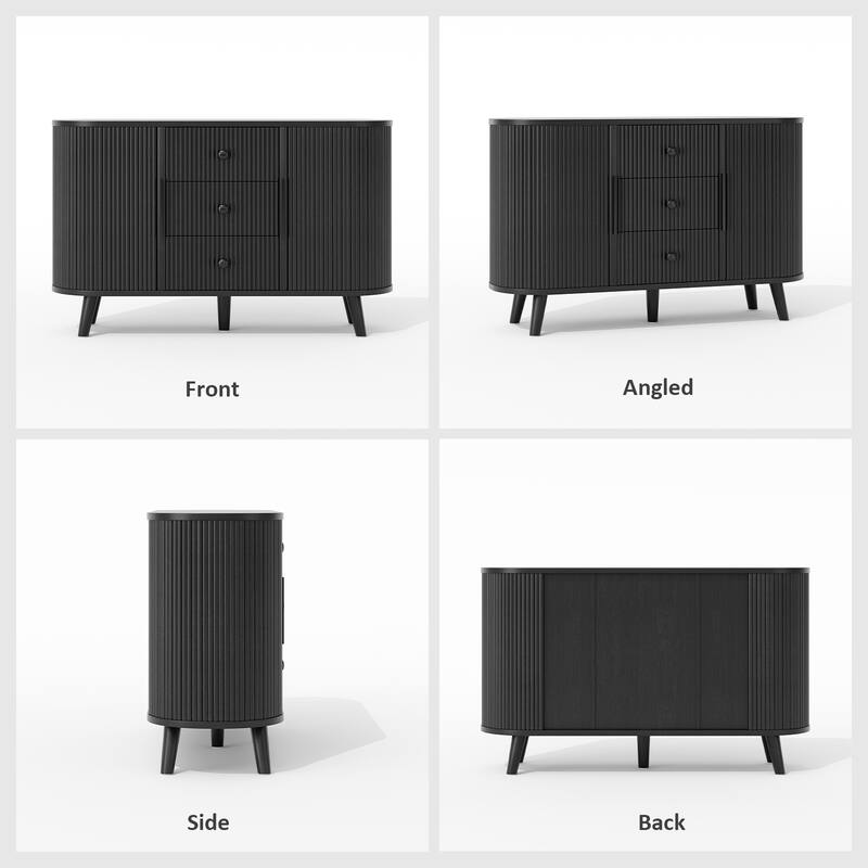 Fluted Sideboard Buffet Cabinet with Tambour Sliding Doors, Modern Coffee Bar Console with Storage & Adjustable Shelves