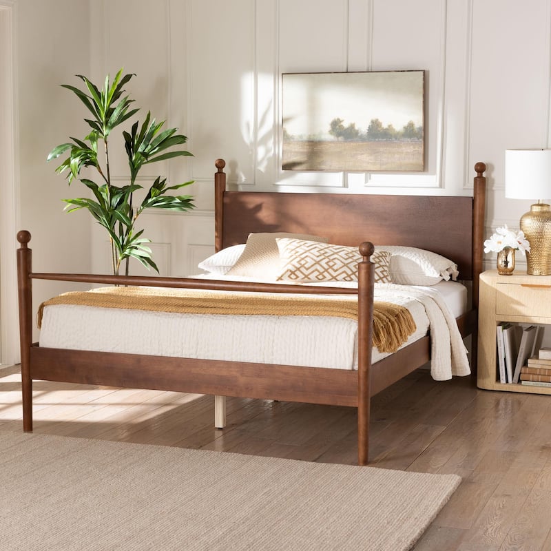 Gianetta Wood Platform Bed - Traditional Poster Bed Frame with Panel Headboard and Low Profile Footboard