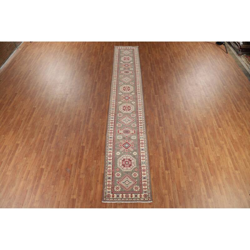 Geometric Kazak Runner Rug Handmade Traditional Wool Carpet - 2'8" x 16'4"