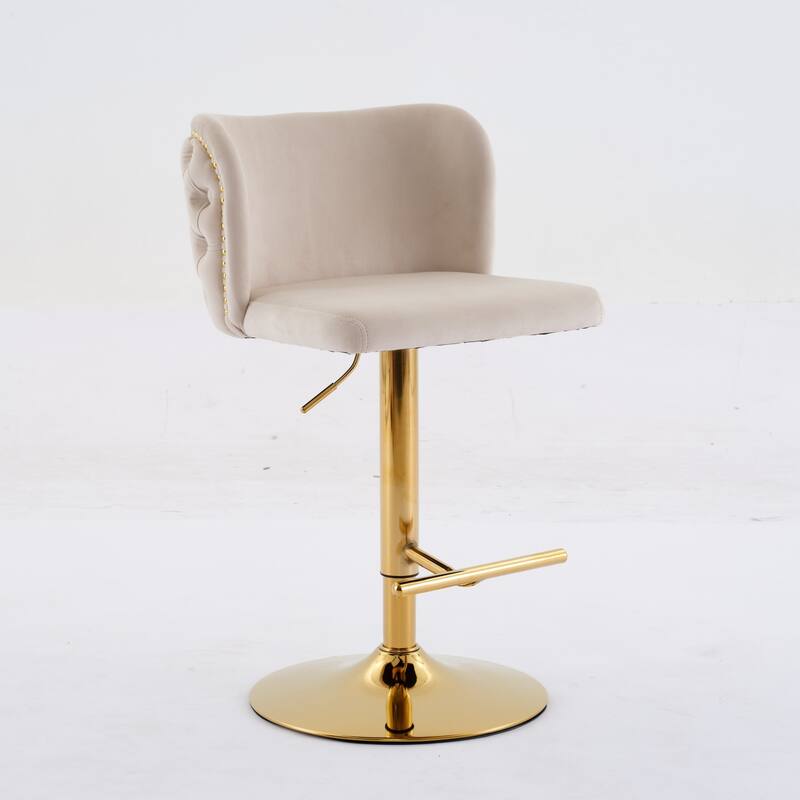 Set of 2 Modern Leather Upholstered Swivel Adjustable Height Tufted Bar Stools with Back