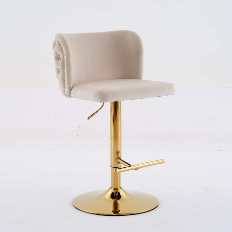 Swivel Bar Stools Set of 2, Velvet Upholstered Bar Stools with Adjusatble Height, Kitchen Island Chairs with Gold Plating Base
