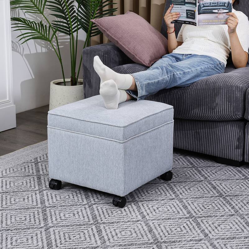 Adeco Square Storage Ottoman 17 inch Footstool