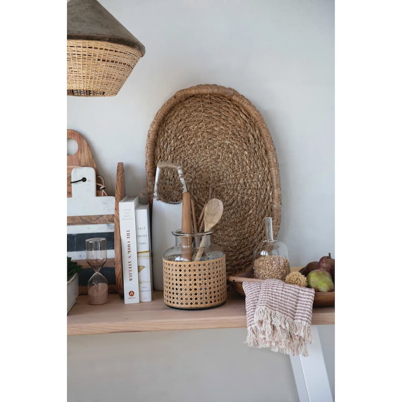 Decorative Handwoven 24" & 28" Oval Seagrass & Rattan Trays with Handles (Set of 2 Sizes)