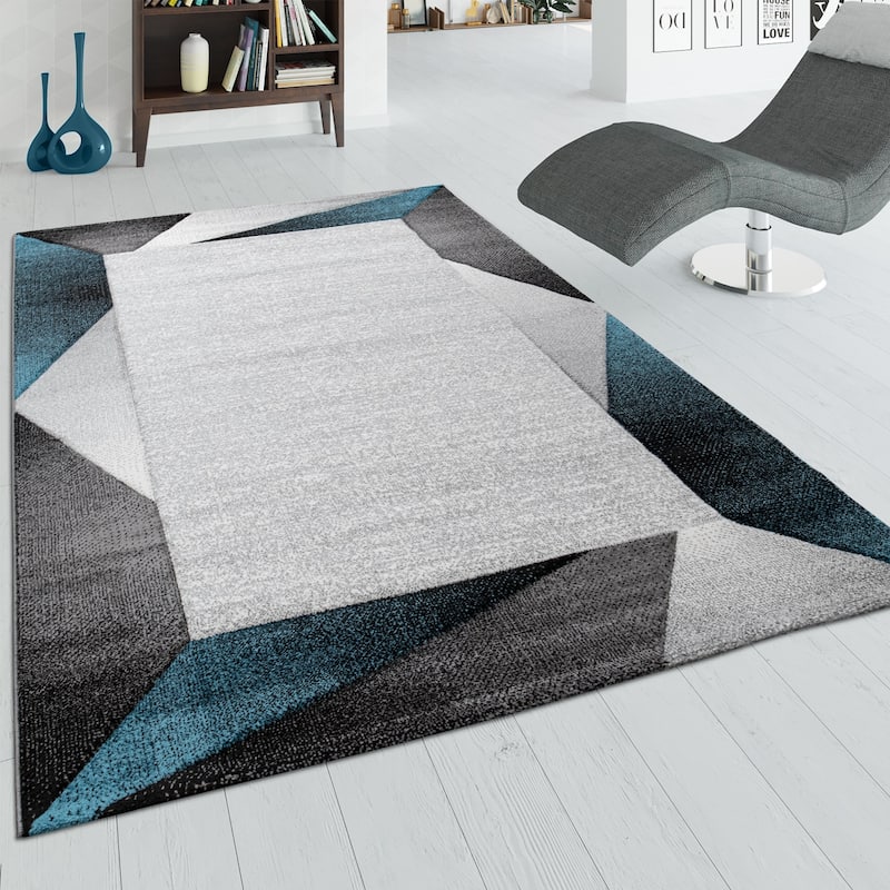 Designer Area Rug modern geometric Pattern and Contour Cut in different Colors - 5'3" x 7'7" - Turquoise