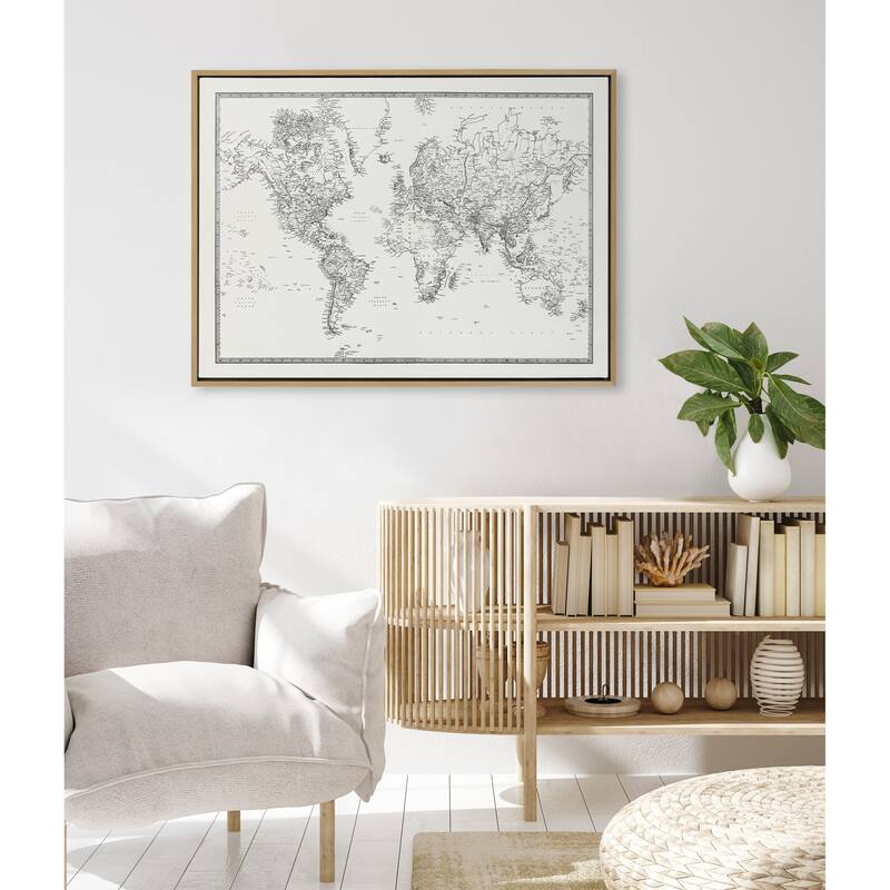 Kate and Laurel Sylvie BW World Map Canvas by Creative Bunch Studio