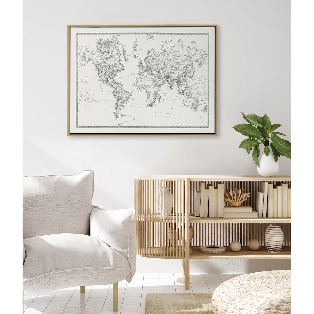 Kate and Laurel Sylvie BW World Map Canvas by Creative Bunch Studio