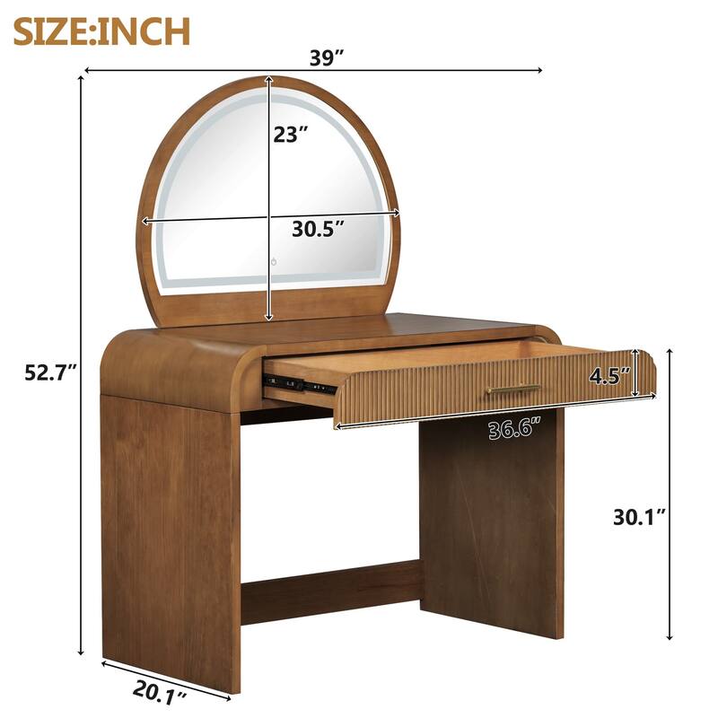 39" Bedroom Makeup Vanity Desk Dresser Table with Light Mirror, Drawer