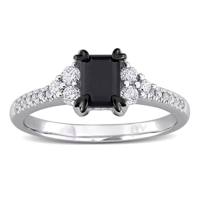 Miadora 1 1/4ct TW Black White Diamond Engagement Ring in 14k White Gold