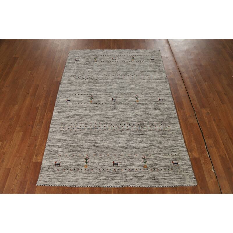 Hand Knotted Oriental 100% Wool Carpet Tribal Animal Pictorial Beige & Ivories Gabbeh Area Rug - 6' 0'' X 4' 1''