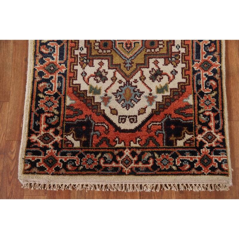Heriz Serapi Indian Runner Ivory Rug Wool Hand-knotted - 2'7" x 10'1"