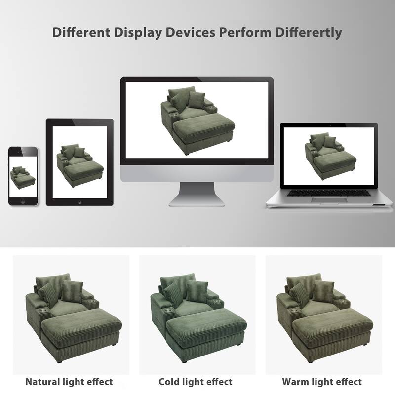 Corduroy Sofa Sets with Ottoman, Handrail Storage and Cup Holders