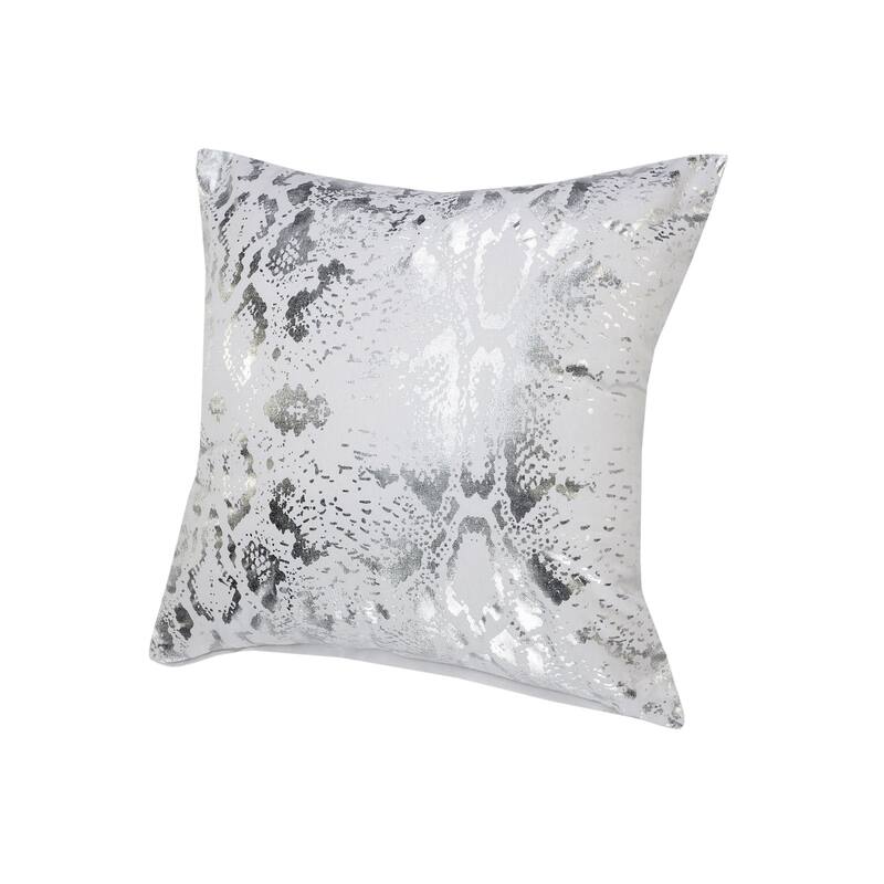 20" White and Silver Metallic Snakeskin Square Throw Pillow