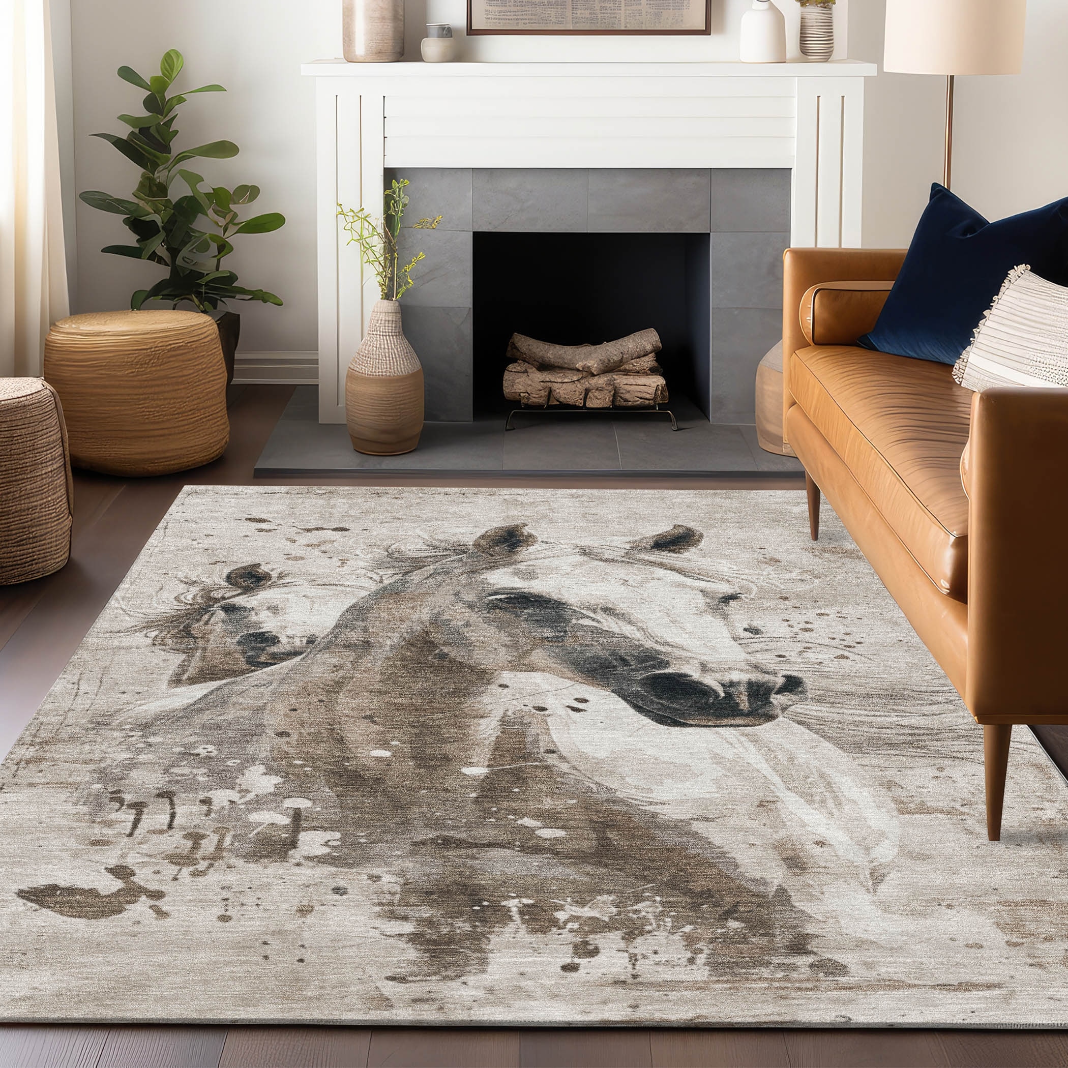 Machine Washable Indoor/ Outdoor Horse Chantille Rug