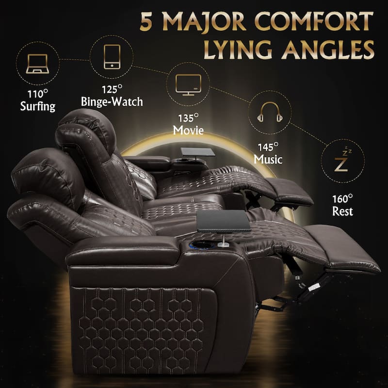 Roomfitters 86.6" Power Recliner 3-Piece Set, Top-Grain Nappa Leather, 34-Color RGB LED & USB-C Charging, Coffee