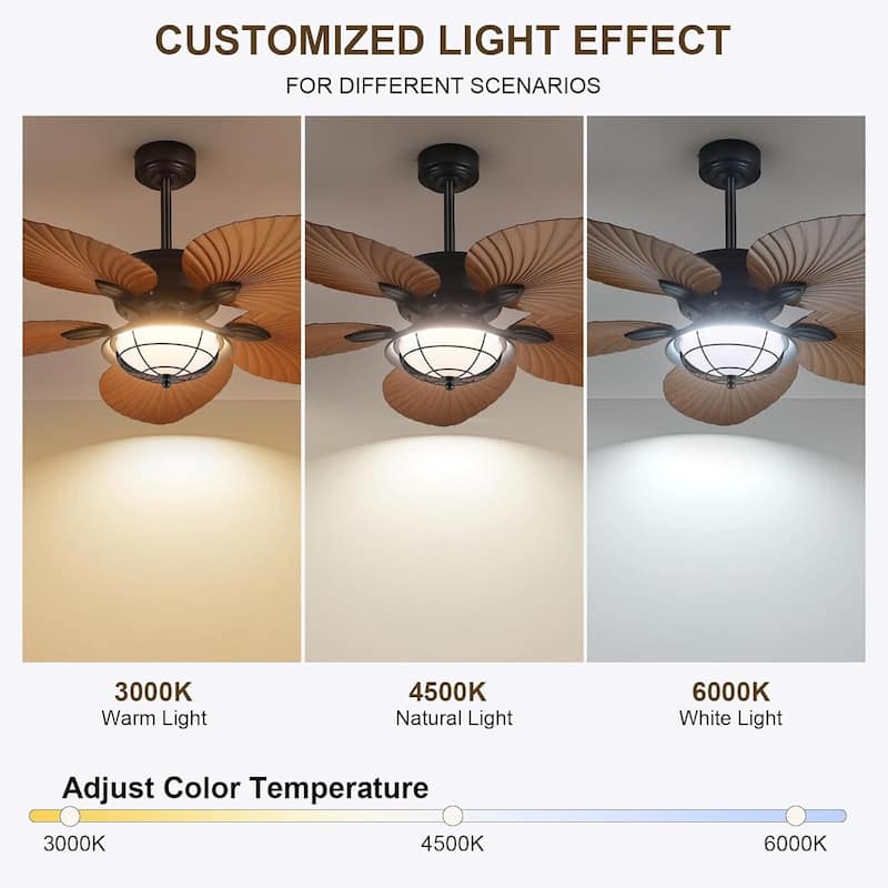 52" Tropical Ceiling Fan with Light and Remote,Indoor and Outdoor Ceiling Fan,Waterproof - 52 Inches