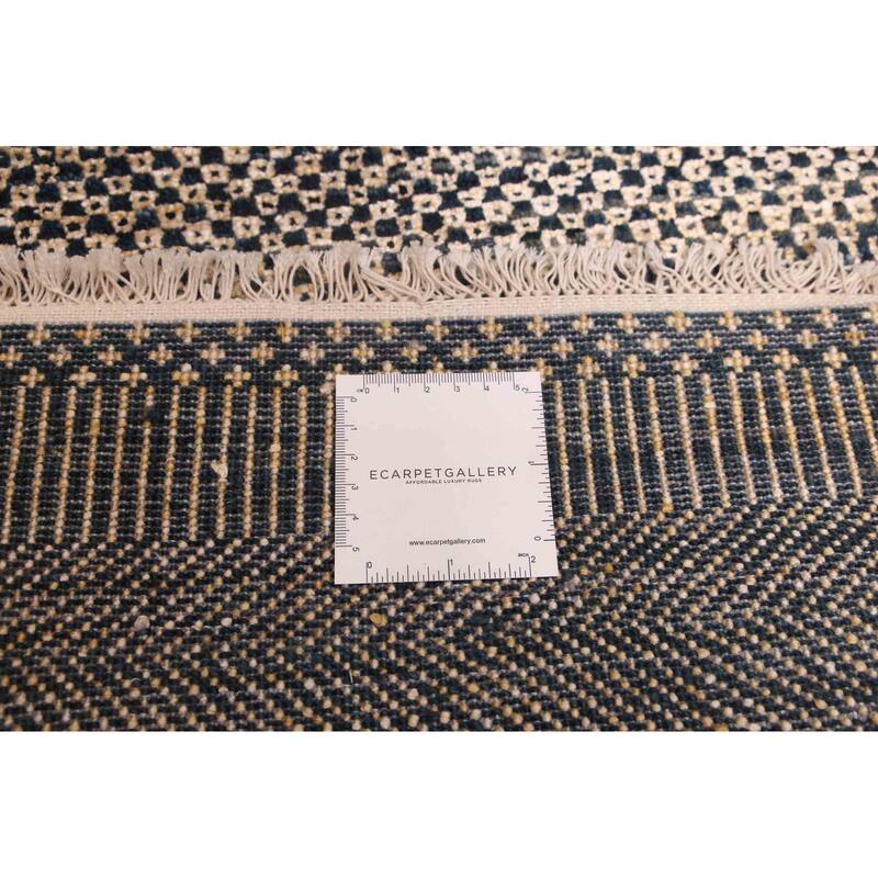 ECARPETGALLERY Hand-knotted Finest Silk Shadow Dark Navy, Ivory Viscose, Wool Rug - 6'1 x 9'2