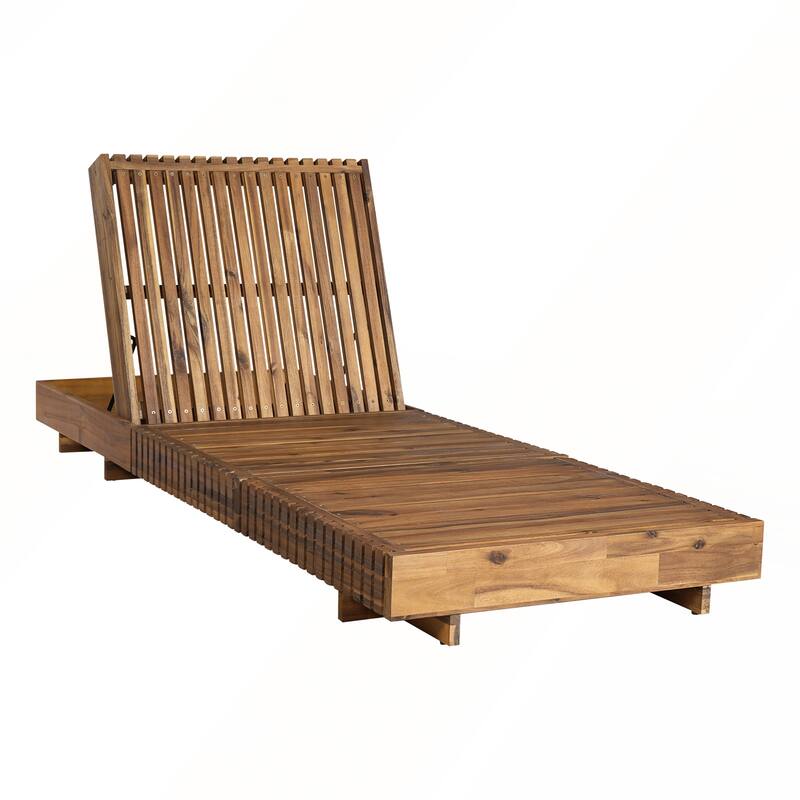 Outdoor Chaise Lounge Chair with 6-Position Adjustable Backrest - Teak