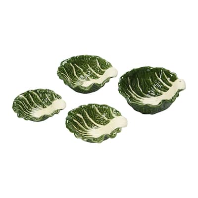 Hand-painted Cabbage Shaped Stoneware Bowls, Set of 4