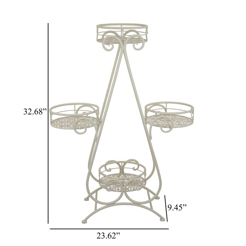 Shin Plant Stand with 4 Drainable Pots, Classic White Metal 33 Inch