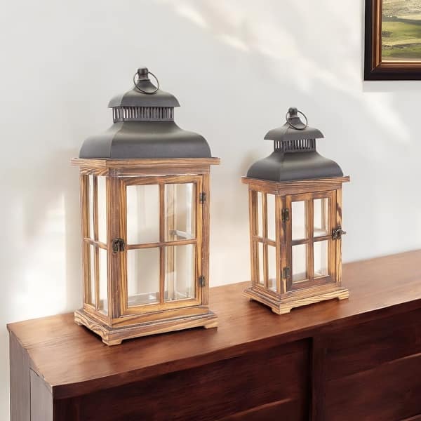 Set Of Two Black Flameless Floor Lantern Candle Holder Set Of Two Black Flameless Floor Lantern Candle Holder