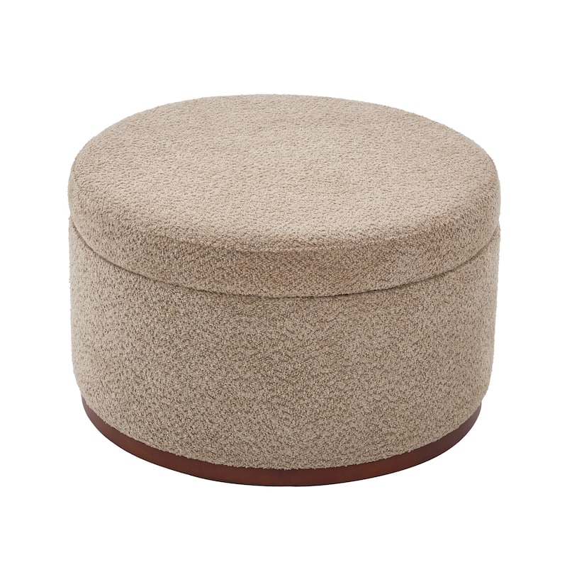 Christopher Knight Home - Rowan Modern Round Upholstered Storage Ottoman with Wood Base