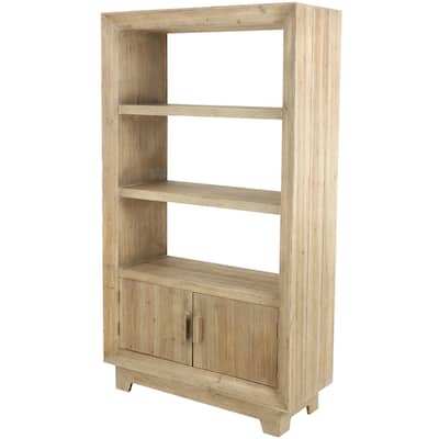 Wood 2 Door and 3 Shelf Shelving Unit with Natural Wood Grains - Light Brown - Roche River Decor