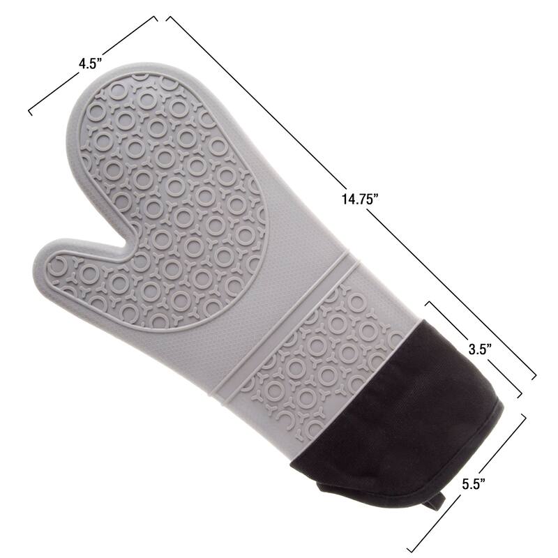 Extra-Long Silicone Oven Mitts - Heat-Resistant and Waterproof Pot Holders with Quilted Lining by Lavish Home (Gray)