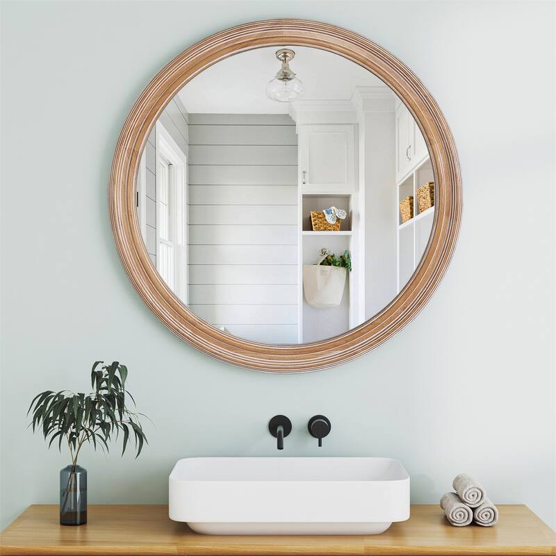 27.5" Round Wooden Farmhouse Circle Wall Mirrors