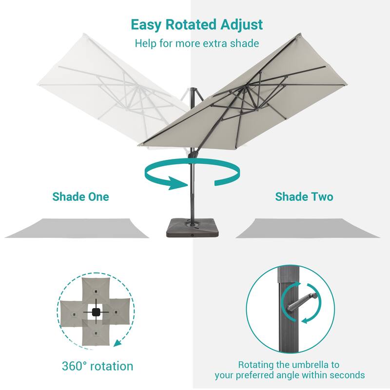 BONOSUKI Outdoor 11.5x9FT Cantilever Patio Umbrella 360 Rotation w/Base