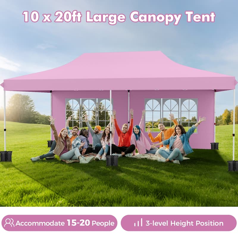 10x20 Pop Up Canopy Tent with 6 Sidewalls and Carry Bag Outdoor Use