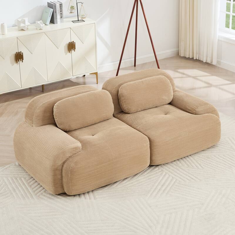 Rossetta Simplified Anti-Slip Style Premium Corduroy Fabric Modular Loveseat Sofa with Curved Armrests