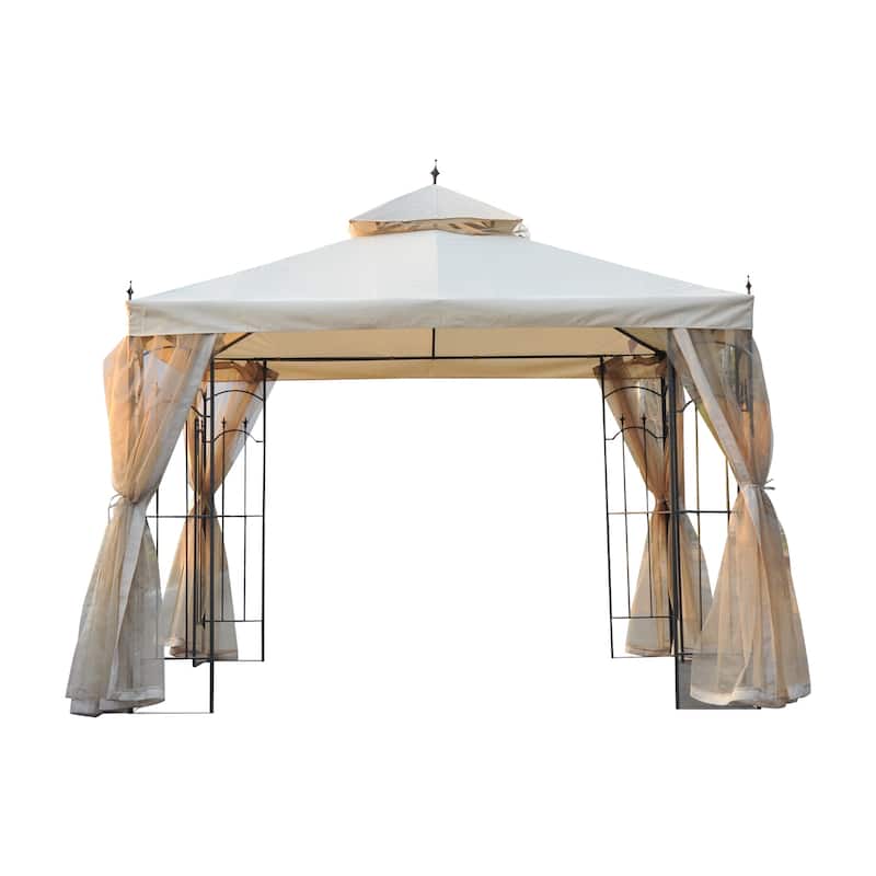 Outsunny 10-foot Square Steel Outdoor Garden Gazebo with Mesh Curtains